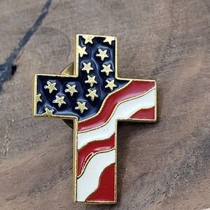 God and Country, Patriotic Cross American Flag pin, made in the USA!